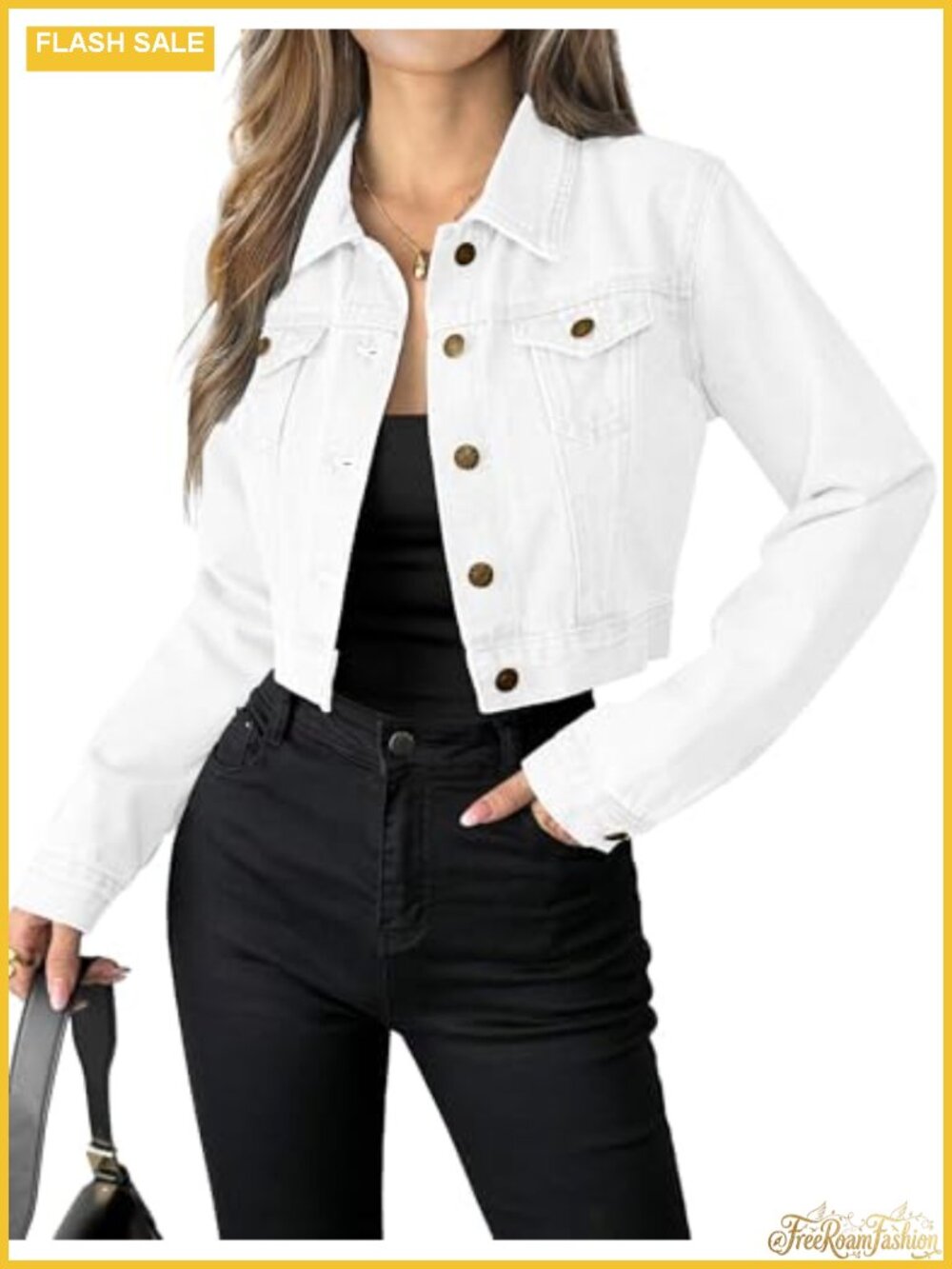 100% Cotton Women's Cropped Denim Jacket with Pockets